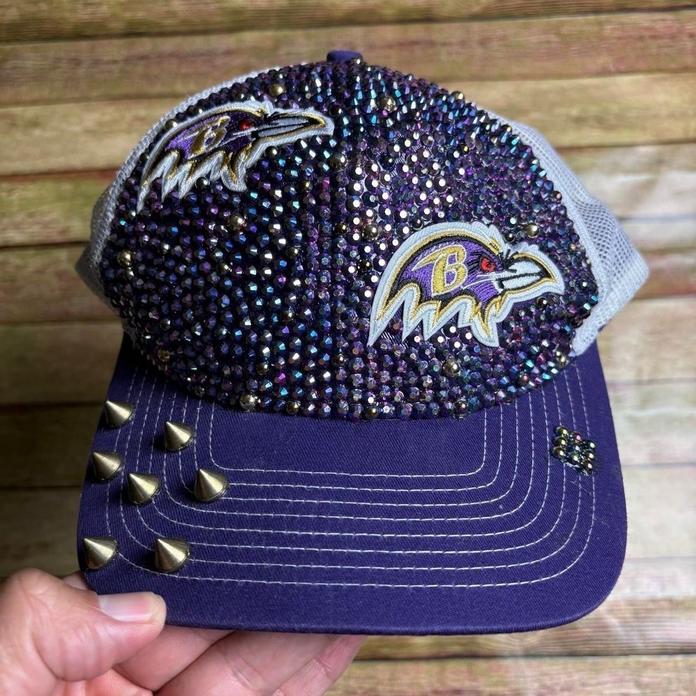Custom Baltimore Ravens Rhinestone Spiked‎ Trucker Hat